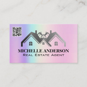 Real Estate Logo   Geometric Holographic   QR Code Business Card