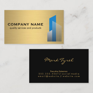 Real Estate Logo Gold Metal Background Business Card