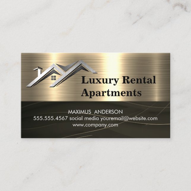 Real Estate Logo | Gold Metallic Business Card (Front)