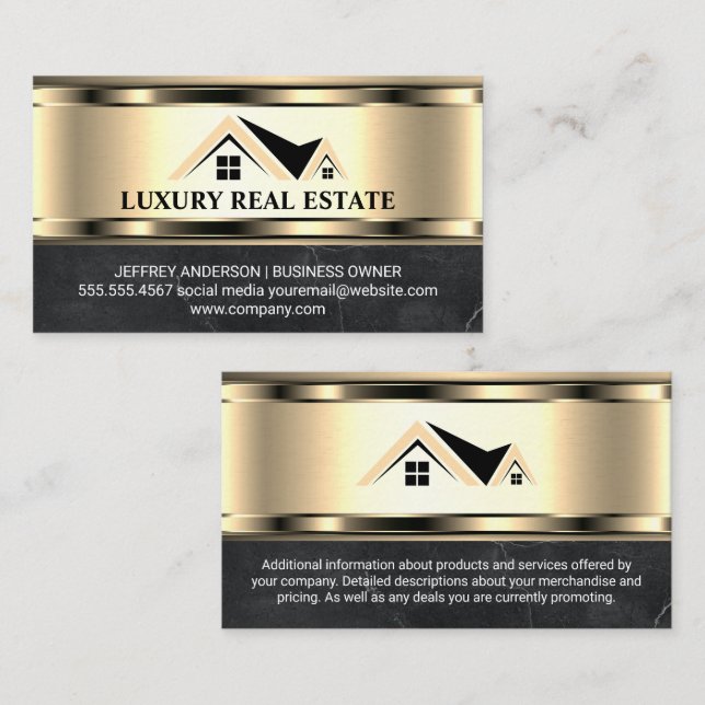 Real Estate Logo | Gold Metallic | Marble  Business Card (Front/Back)