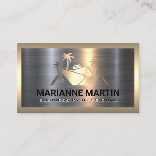 Real Estate Logo | Gold Silver Metallic Business Card (Front)