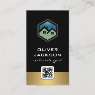 Real Estate Logo   Gold Trim   QR Barcode Business Card
