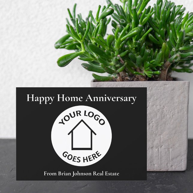 Real Estate Logo Happy Home Anniversary Black Card (Creator Uploaded)