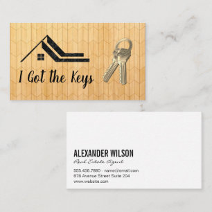 Real Estate Logo House Keyes Wood Panels Business Card