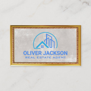 Real Estate Logo Luxury Gold Frame Business Card