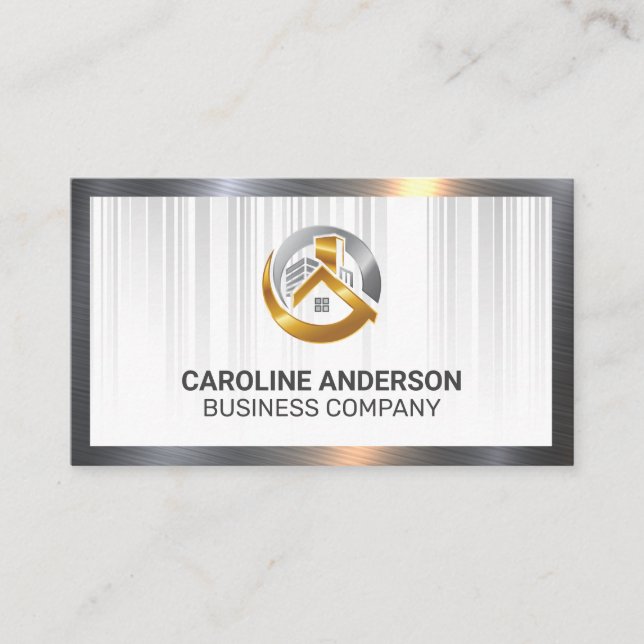 Real Estate Logo Luxury Gold | Metallic Business Card (Front)