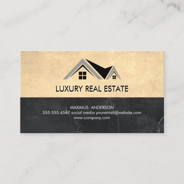 Real Estate Logo | Marble Business Card (Front)