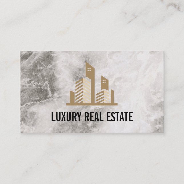 Real Estate Logo | Marble Trim | Lux Business Card (Front)