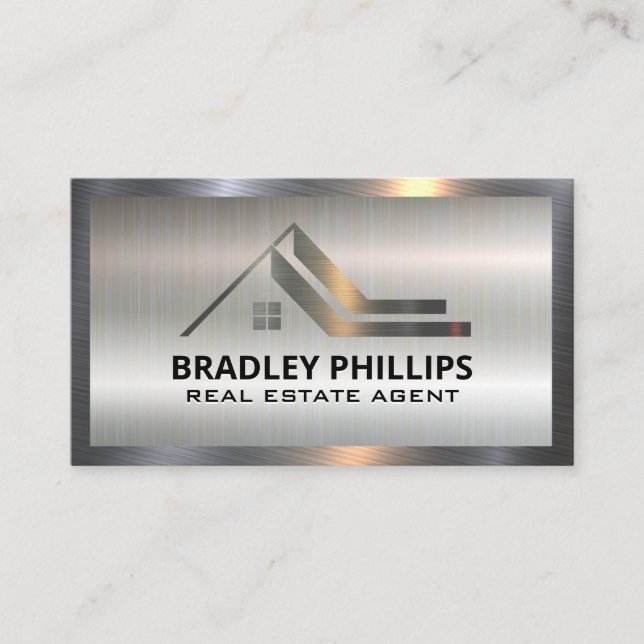 Real Estate Logo | Metal on Metallic Business Card (Front)