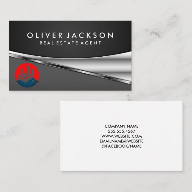 Real Estate Logo | Metallic Business Card (Front/Back)
