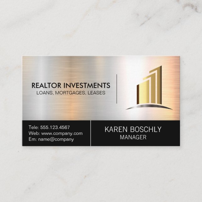Real Estate Logo Metallic Business Card (Front)