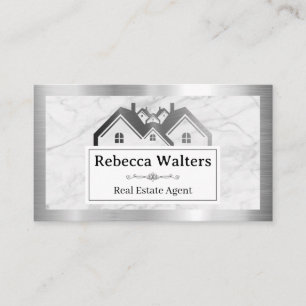 Real Estate Logo   Metallic Frame   Marble Business Card
