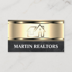 Real Estate Logo Metallic Gold Luxury Business Card