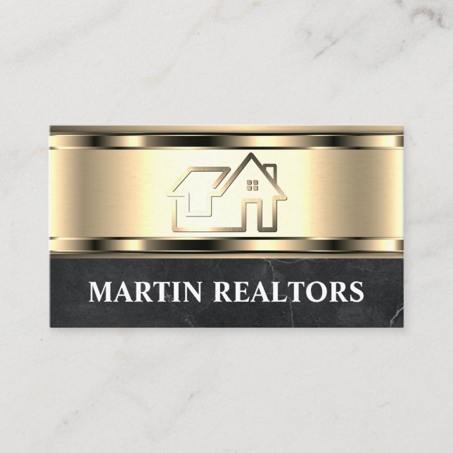 Real Estate Logo | Metallic Gold | Luxury  Business Card (Front)