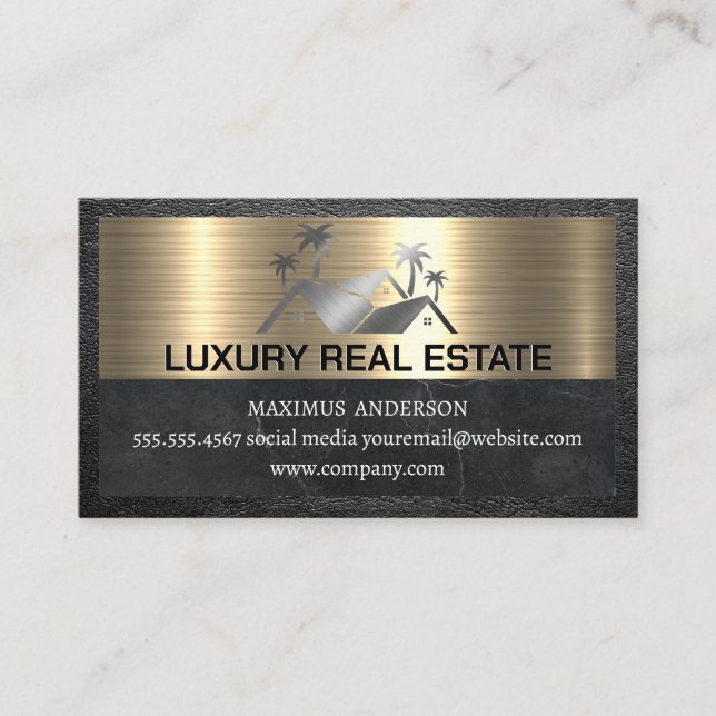 Real Estate Logo | Metallic Leather Business Card (Front)