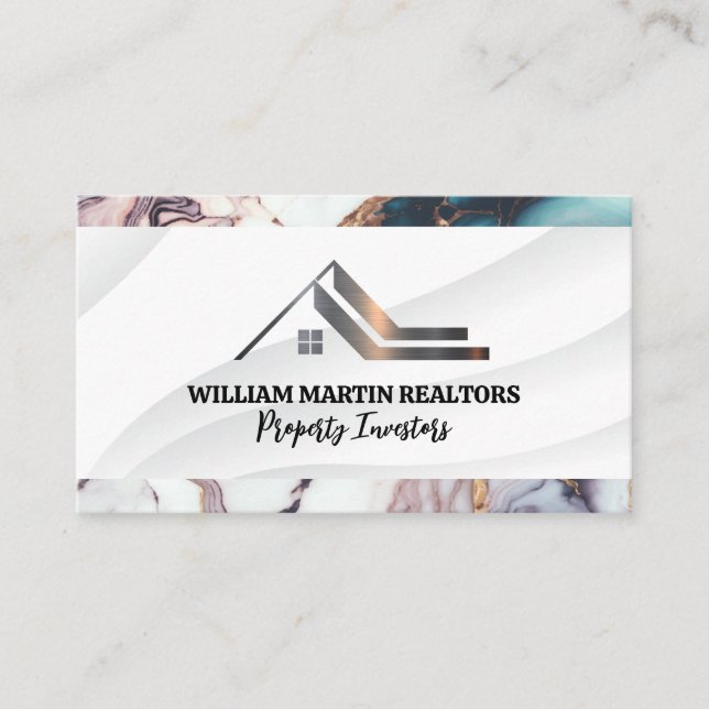 Real Estate Logo | Metallic Roof Business Card (Front)