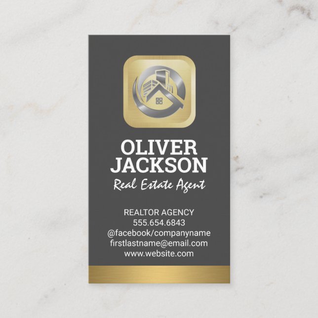 Real Estate Logo | Silver Gold Business Card (Front)