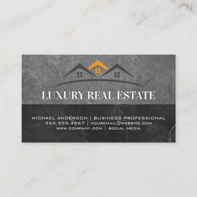 Real Estate Logo | Slate Marble Business Card (Front)