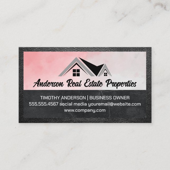 Real Estate Logo | Watercolor | Leather Business Card (Front)