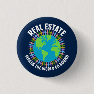 Real Estate Makes the World Go Round Blue Realtor 3 Cm Round Badge
