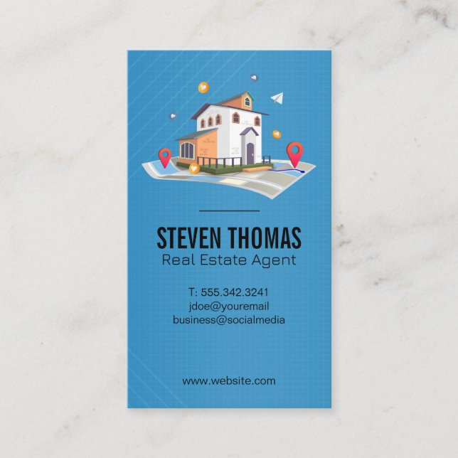 Real Estate Map Icons | Properties Business Card (Front)