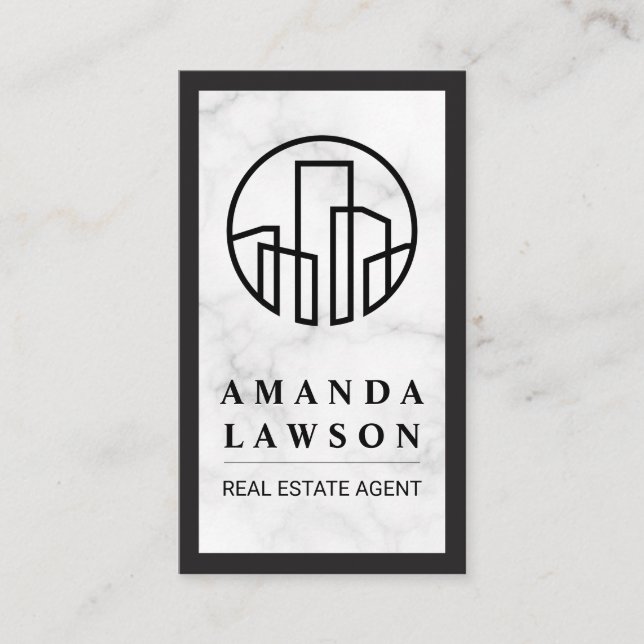 Real Estate | Marble | Black Border Appointment Card (Front)
