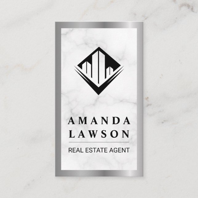 Real Estate | Marble | Silver Metallic Border Appointment Card (Front)