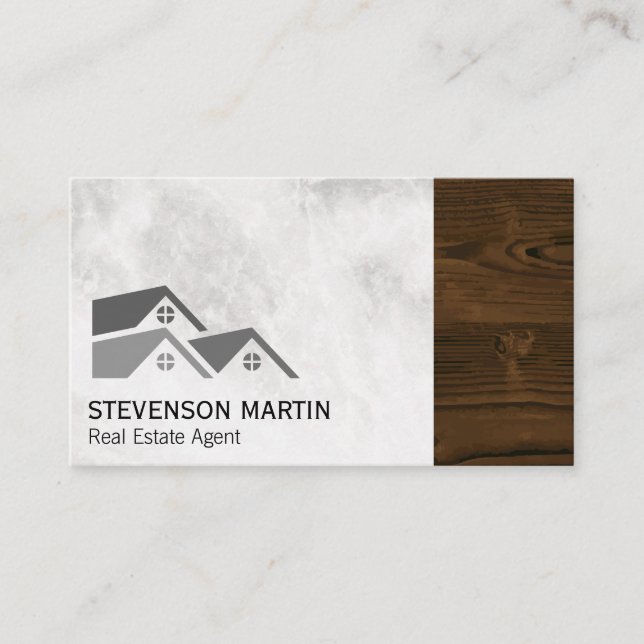 Real Estate | Marble | Wood Grain Trim Business Card (Front)