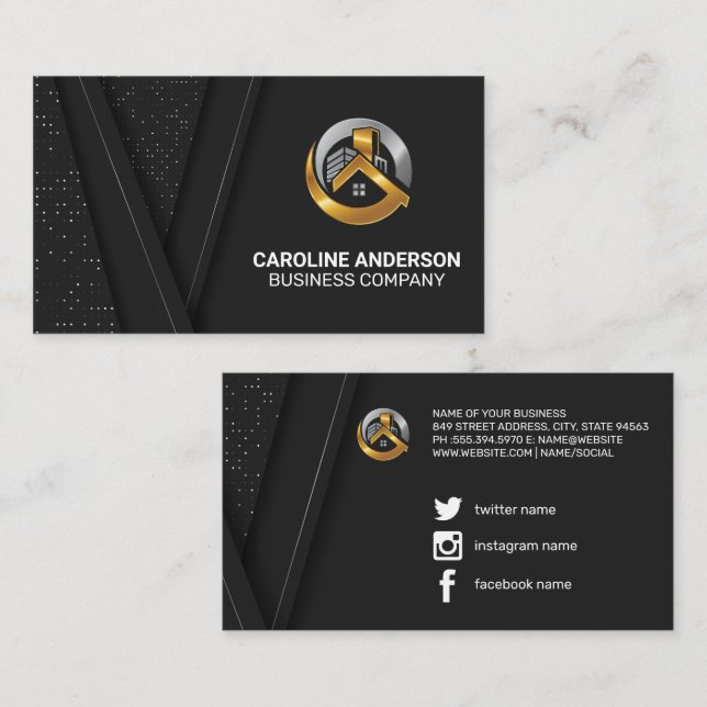 Real Estate Metal Icon | Social Media Icons Business Card (Front/Back)