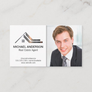 Real Estate Metal Logo   Business Man Business Card