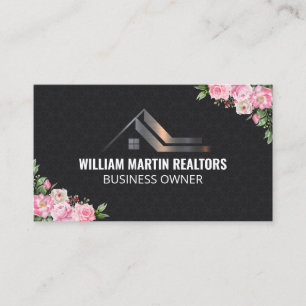 Real Estate Metal Logo   Flowers Business Card