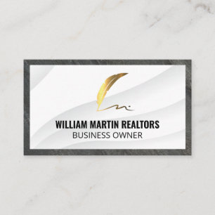 Real Estate Metallic Gold Feather Pen Business Card