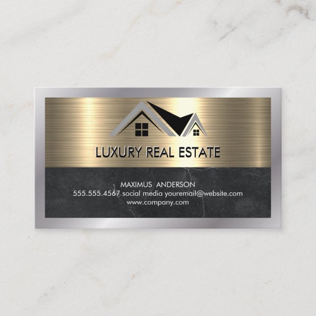 Real Estate | Metallic Gold Marble Business Card (Front)