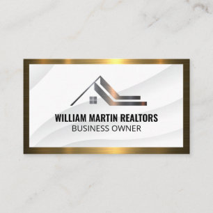 Real Estate Metallic Logo   Gold Frame Business Card