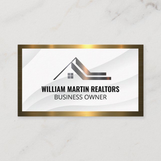 Real Estate Metallic Logo | Gold Frame Business Card (Front)