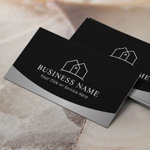Real Estate Minimalist House Logo Modern Metallic Business Card