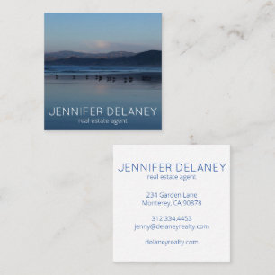 Real Estate Modern Beach Waves Birds Sunset Photo Square Business Card