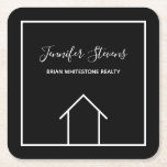 Real Estate Modern Black Custom Open House Square Paper Coaster<br><div class="desc">This modern realtor coaster is custom made with your realty company name under the the agent name in chic typography. This minimalist black and white design features a simple line drawing of a home. Great addition for an agent to keep at an open house.</div>