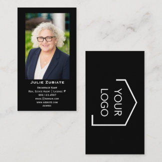 Real Estate Modern Black Vertical Photo and Logo Business Card