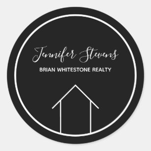 Real Estate Modern Black White Custom House Classic Round Sticker