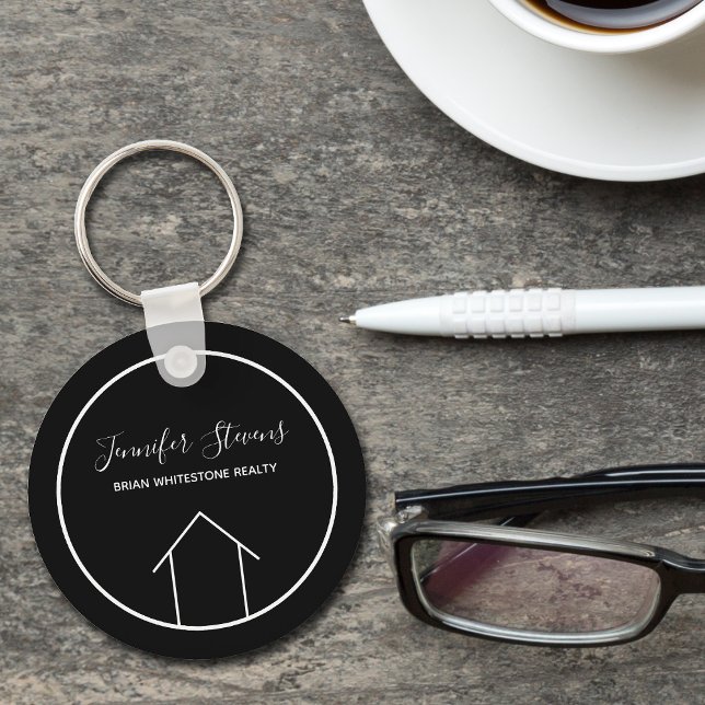Real Estate Modern Black White Custom House Key Ring (Creator Uploaded)
