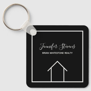 Real Estate Modern Black White Custom Open House Key Ring