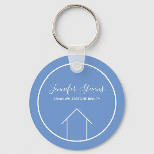 Real Estate Modern Blue White Custom Cute Realtor Key Ring
