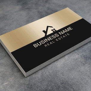 Real Estate Modern House Logo Black & Gold Business Card