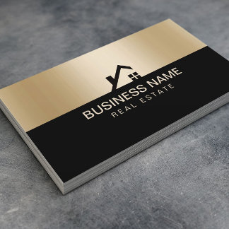 Real Estate Modern House Logo Black & Gold Business Card