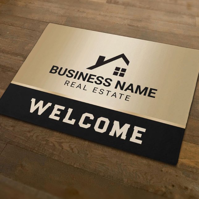 Real Estate Modern House Logo Black & Gold Doormat (Creator Uploaded)