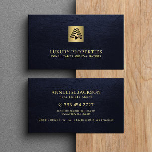 Real estate modern house logo navy gold  business card
