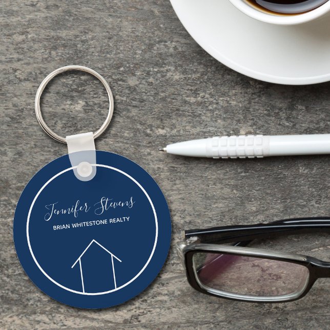 Real Estate Modern Navy Blue Personalised House Key Ring (Creator Uploaded)