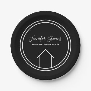 Real Estate Modern Open House Custom Black Paper Plate