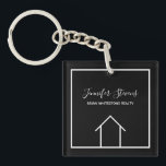 Real Estate Modern Personalised Realtor House Key Ring<br><div class="desc">This modern realtor keychain is custom made with your realty company name under the the agent name in chic typography. This minimalist black and white key chain feature a simple line drawing of a house. Contemporary gift for an agent working to help you buy a home.</div>